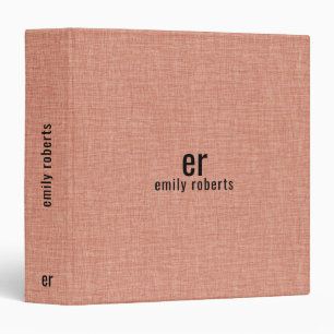 Classeur Monogramme Saumon minimaliste Lin Rouge Texture