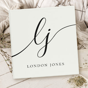 Classeur Monogramme Script Calligraphie Élégant blanc ivoir