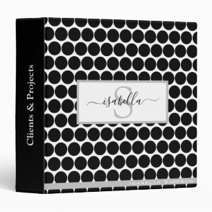 Classeur Monogramme Script noir Motif blanc 3 anneau Classe
