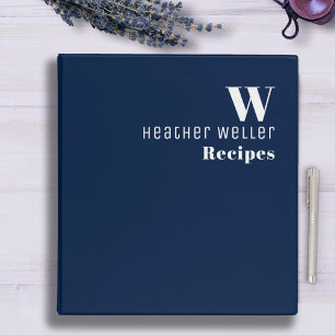 Classeur Monogramme Ses Recettes Fille Bleu