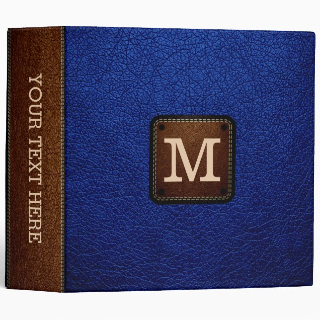 Classeur Monogramme simili cuir bleu de l'Armée de l'Air (Devant/Côté)