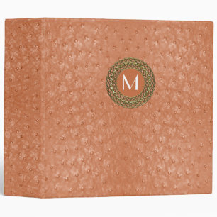 Classeur Monogramme simili cuir d'autruche de corail