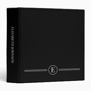 Classeur Monogramme Simple Noir Moderne Blanc Minimal