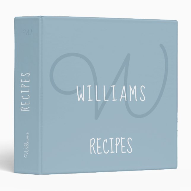 Classeur monogramme simple pour les recettes familiales, bl (Devant/Côté)