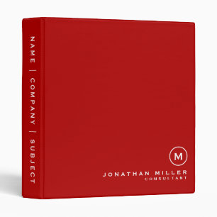 Classeur Monogramme simple rouge moderne minimaliste