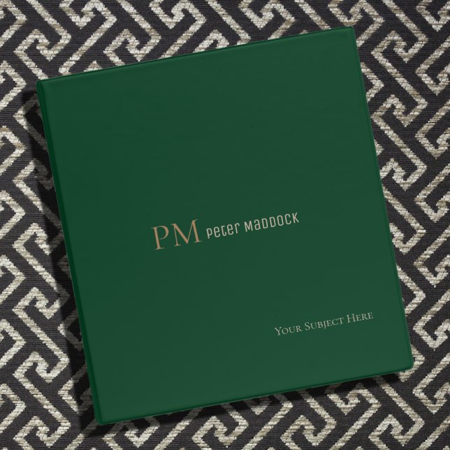 Classeur Monogramme simple vert foncé (Créateur téléchargé)
