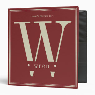 Classeur Monogramme Tan Minimal Rouge Recettes de Maman