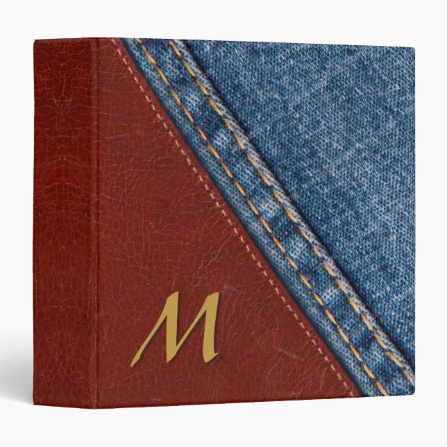 Classeur Monogramme tendance Denim et cuir (Devant/Côté)