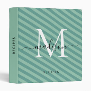 Classeur Monogramme Turquoise Mint Green Stripes Recette
