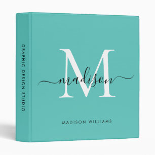 Classeur Monogramme Turquoise Vert blanc Script Office Écol