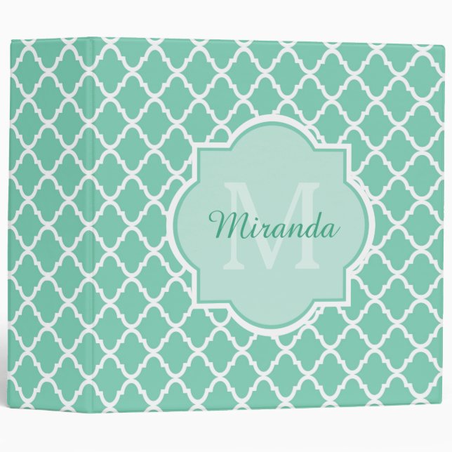 Classeur Monogramme vert en bon état élégant de Quatrefoil (Devant/Côté)