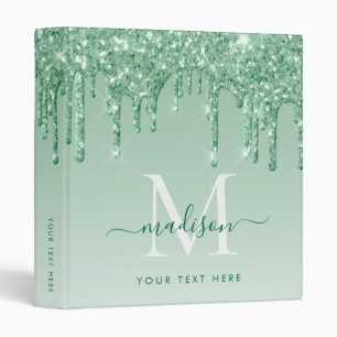 Classeur Monogramme Vert Menthe Paillettes Gouttes École Bu