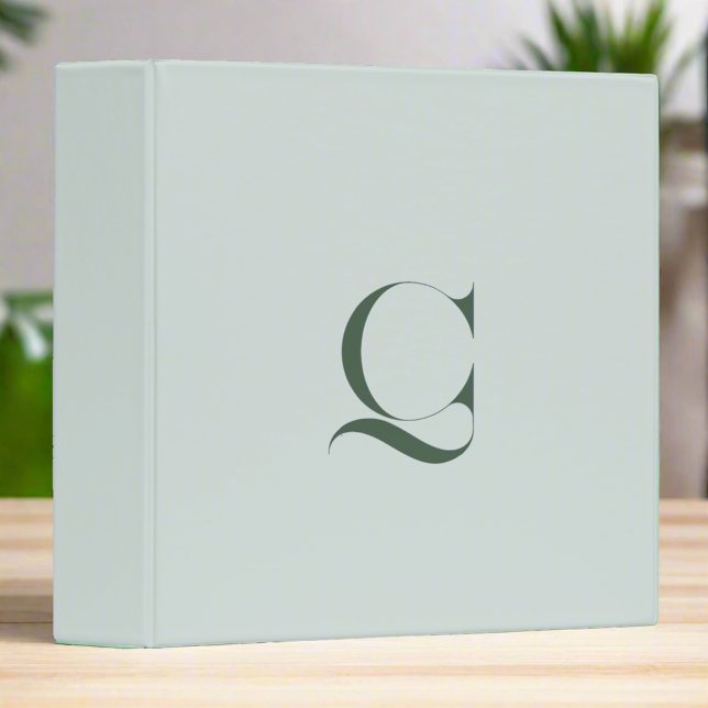 Classeur Monogramme vert Sage Nom initial Minimaliste (Créateur téléchargé)