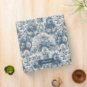 Classeur monogramme vintage fleuri Blue toile de jouy