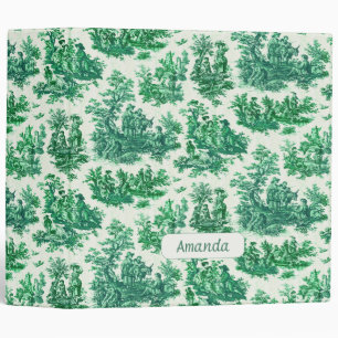 Classeur monogramme vintage fleuri vert toile jouy