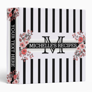 Classeur Monogramme Vintage Floral Bandes Noires #5