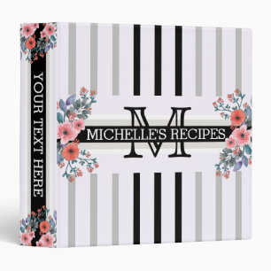 Classeur Monogramme Vintage Floral Noir Argent rayures