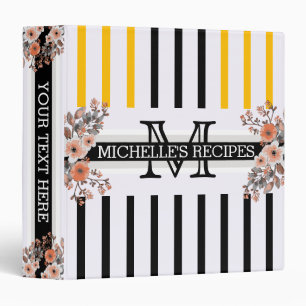 Classeur Monogramme Vintage Floral Noir Bande d'ambre