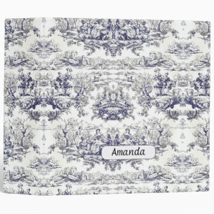 Classeur monogramme vintage floral noir toile de jouy