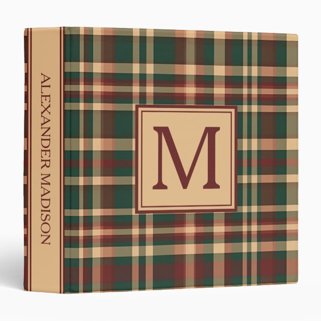 Classeur Monogramme vintage rouge et vert de Noël (Devant/Côté)