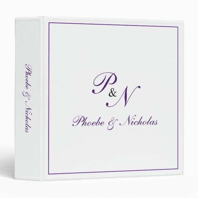 Classeur Monogramme violet Élégant Mariage Album photo (Devant/Côté)