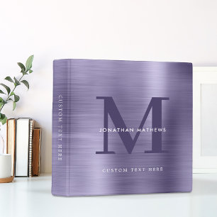 Classeur Monogramme violet moderne en métal brossé de minui