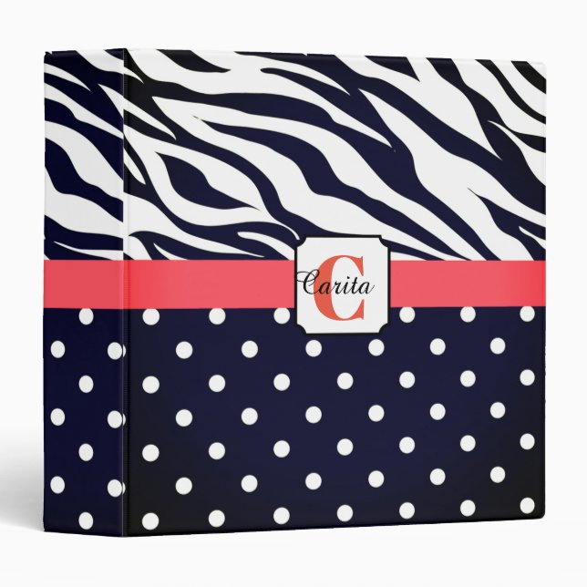 Classeur Monogrammé Zebra Polka (Devant/Côté)
