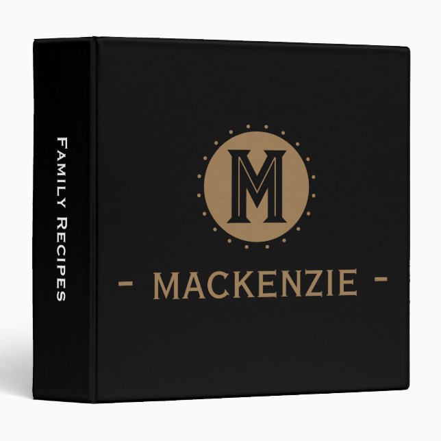 Classeur Monogrammed Initial black  (Devant/Côté)