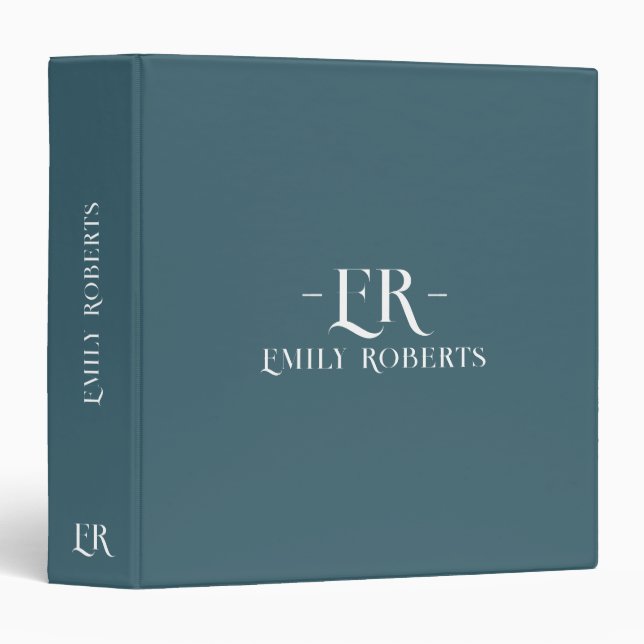Classeur MonogrammeMinimaliste bleu gris moderne (Devant/Côté)