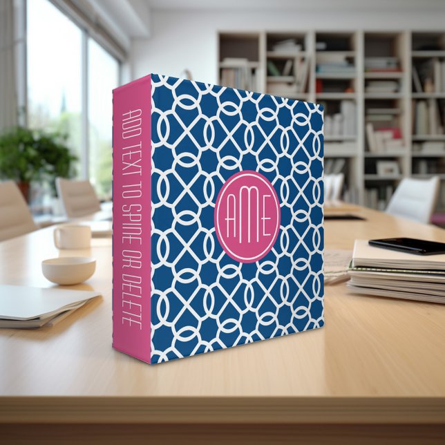 Classeur Monogrammes de Motif géométrique rose et bleu chau (Personalized binder - add your monogram or other text)