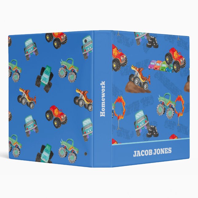 Classeur Monster Truck Jam Watercolor Cars Enfants (Arrière-plan)