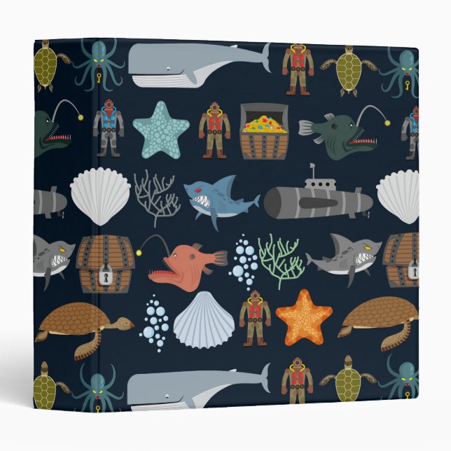 Classeur Motif 1 d'habitants d'océan (Devant/Côté)