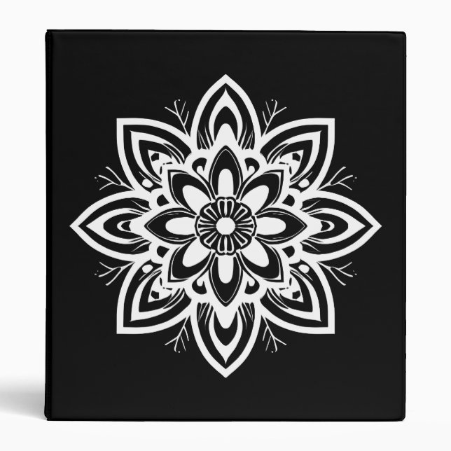 Classeur Motif à fleurs Mandala en noir et blanc (Devant)