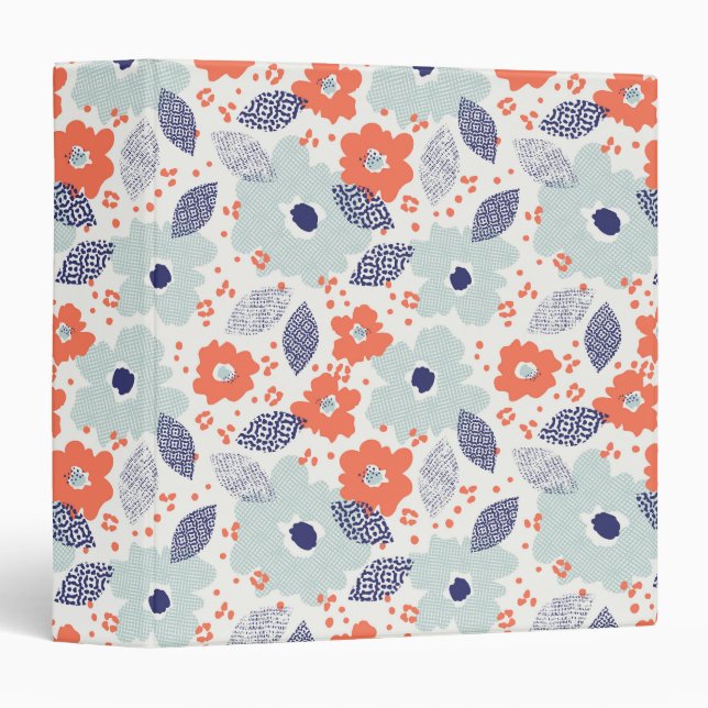 Classeur Motif à fleurs moderne orange et bleu (Devant/Côté)