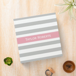 Classeur Motif à grandes rayures gris et rose pâle