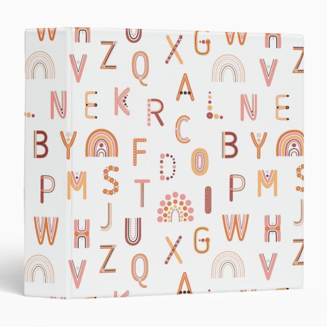 Classeur Motif Alphabet arc-en-ciel amusant (Devant/Côté)