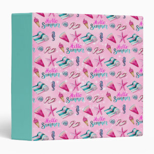 Classeur Motif aquarelle de plage estivale rose féminin