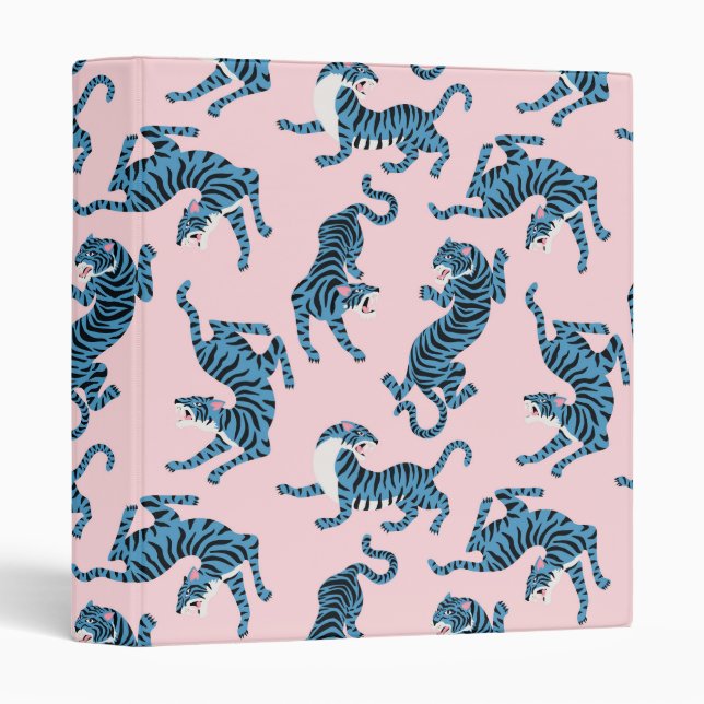 Classeur Motif asiatique de tigre bleu (Devant/Côté)