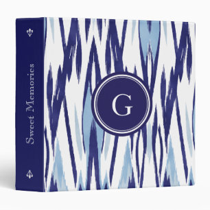 Classeur Motif bleu et blanc chic d'ikat d'aquarelle