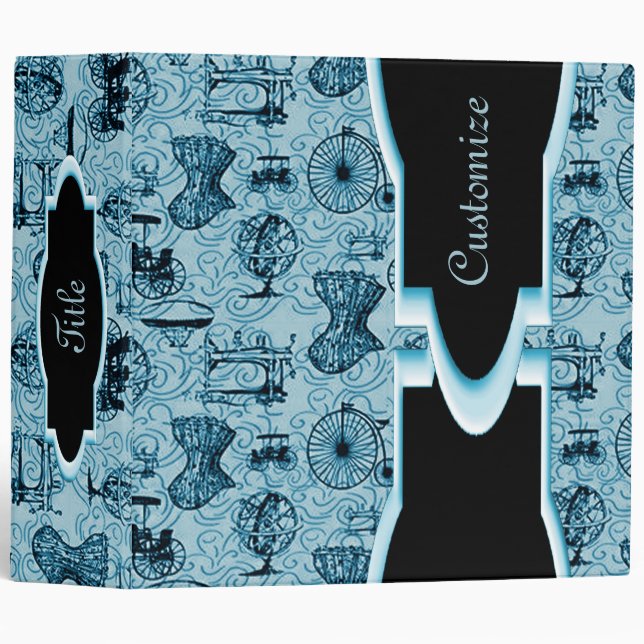 Classeur Motif Blue Steampunk personnalisé (Devant/Côté)