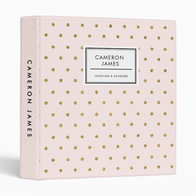 Classeur Motif Blush à pois pailletés or élégant (Devant/Côté)