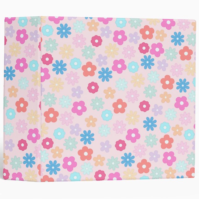 Classeur Motif Boho Rose Daisy Flowers (Devant/Côté)
