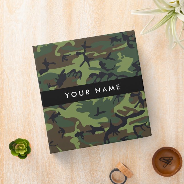 Classeur Motif Camouflage Vert, Votre nom, Personnaliser (In Situ)
