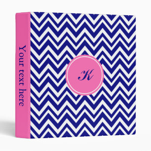Classeur Motif Chevron bleu Monogram Navy avec rose chaud