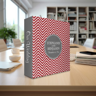 Classeur Motif Chevron Gris Rouge Date de Mariage Personnal