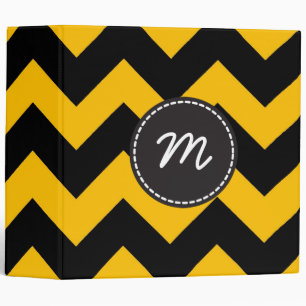 Classeur Motif Chevron Jaune Noir Monogramme personnalisé