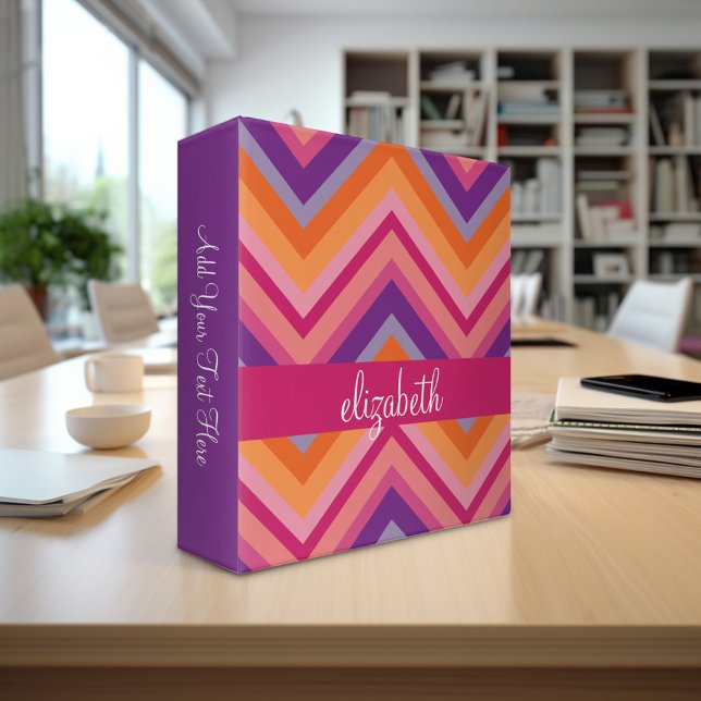 Classeur Motif Chevron rose chaud violet orange (Personalized 3-Ring Binder - Add Your Name or Other Text - Customize Completely in the design studio)