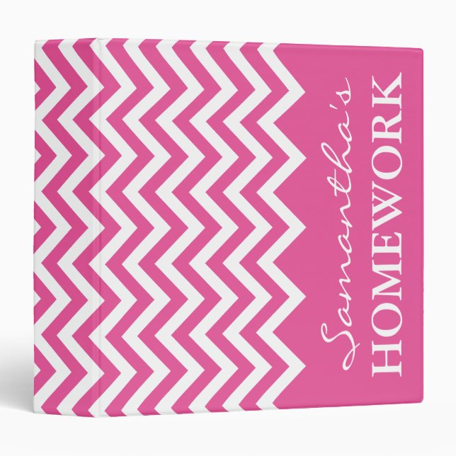 Classeur motif chevron rose pour écoliers (Devant/Côté)