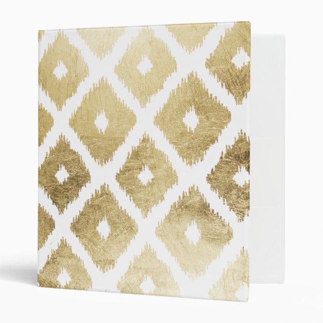 Classeur Motif chic moderne d'ikat de feuille d'or de faux (Devant/intérieur)
