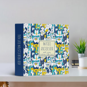 Classeur Motif Chien Jaune Bleu Amusant Nom Personnalisé